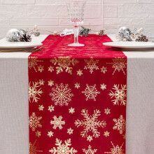 Weihnachtstischläufer mit Schneeflockenmuster aus goldfarbenem Samt und Baumwolle