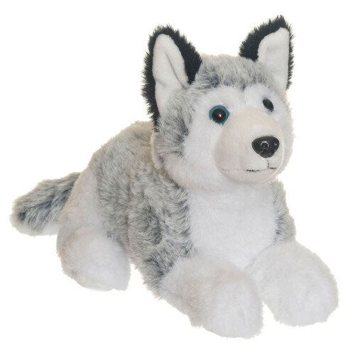 Peluche Husky, grise et blanche, 25 cm, lavable en machine