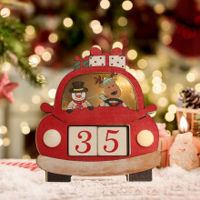 Calendrier de Noël en bois avec voiture lumineuse et décoration à rabat
