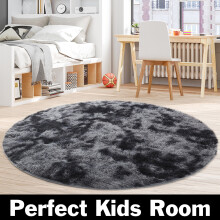 Round shag rug black 48.03 x 48.03 inches