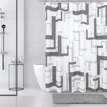 Geometrisches Duschvorhang-Set in Grau und Weiß, 183 x 183 cm