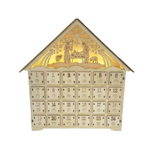 Calendario dell'Avvento in legno con luci LED, 24 giorni, con cassetti portaoggetti.