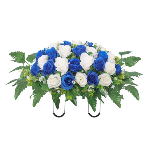 Arranjo de flores artificiais para cemitério com rosas, 27x19x6 polegadas (78,5x48,3x15,2 cm).