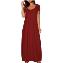 Women's Plus Size Solid Short Sleeve Long Dress with Pockets