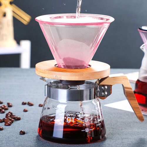 Cafetera de vidrio con filtro reutilizable y