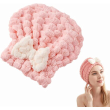 Mikrofiber hårhandduk med rosett – Rosa