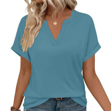 Womens Blouses Spring Tops Short Sleeve Shirts -Sky Blue S