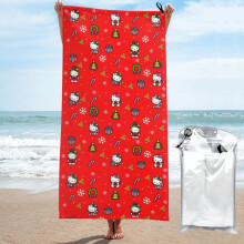 Hello Kitty julemikrofiberbadehåndkle, mykt, hurtigtørkende og bærbart for reise, svømming, sport, strand, trening (vertikal 31,5" x 63")