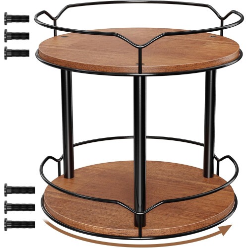 2-Tier Wooden Lazy Susan Rotating Organizer
