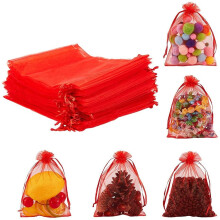 Sacs Ă cordon en organza rouge 5x7 pouces, lot de 100