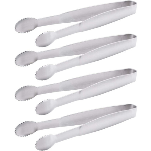 Conjunto de 4 mini pinças de servir em aço inoxidável de 10 cm (3,94 polegadas).