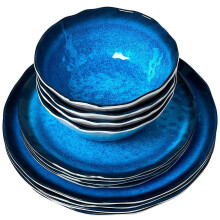 Lakeside Blue Rustic Melamine Dinnerware Set 12-Pc