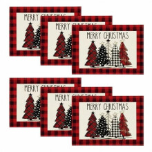 Christmas Tree Placemats Set of 6, Polyester Farmhouse