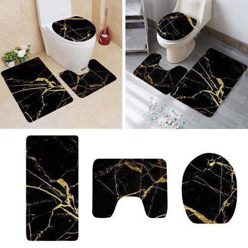 Ensemble de tapis de salle de bain 3 pièces noir et or