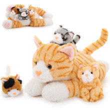 4-Piece Cat Plush Set: 16-inch Mommy + 3 Baby Cats