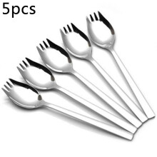 5 kpl ruostumattomasta teräksestä valmistettuja spork-keittosalaattinuudelilusikka-haarukka-ruokailuvälineet