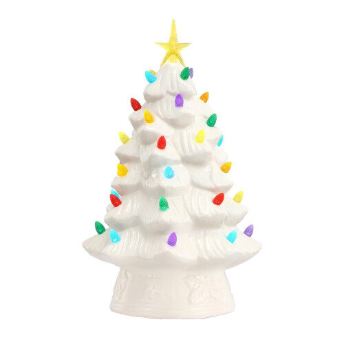 Ceramic Christmas tree with lights green vintage hand