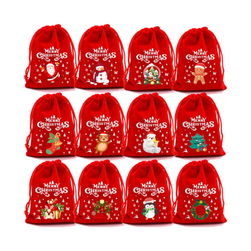 Sacolas de presente de pelúcia com fecho de cordão - Pacote com 12