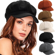 Boina de lã estilo jornaleiro para mulheres e homens – Ajustável de 56 a 58 cm