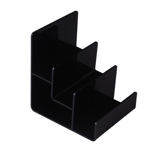 Prateleira de acrílico multicamadas para carteiras, com visor transparente.