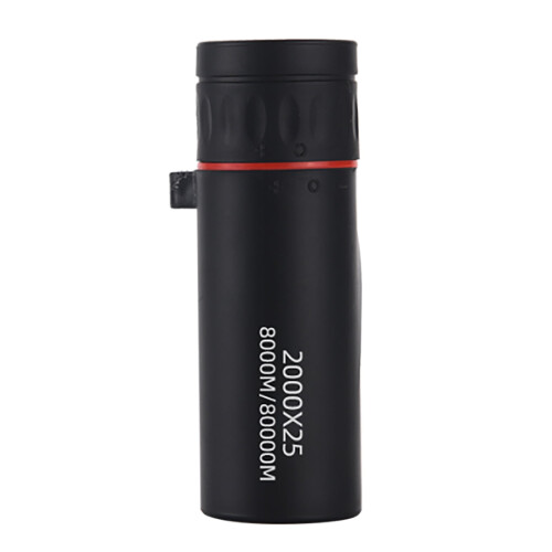 Telescópio monocular com ampliação de 2000x e objetiva de 25 mm.