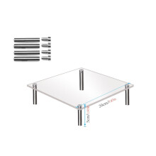 Suporte para bolo em acrílico com estrutura metálica, quadrado, 1 prateleira.