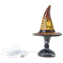 Abajur de mesa em formato de chapéu de bruxa, alimentado por USB, em resina.