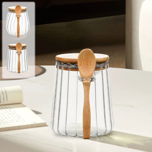 Teeglas aus Glas mit Löffel, luftdicht, 1 l