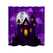 Sprchový závěs s motivem halloweenského hradu, polyester, 180x150 cm