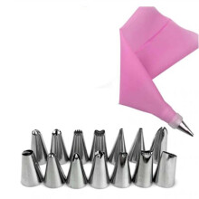 Silicone Piping Bag Set with 14 Stainless Steel Tips and