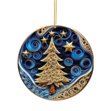 Christmas tree ornament navy blue snowman angel acrylic 1