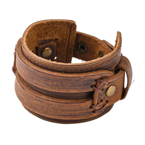 Pulseira de couro com fecho de pressão marrom-sela (1 peça)