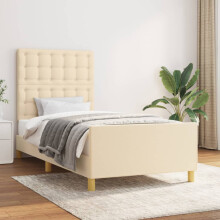 vidaXL sengestel uden madras, cremefarvet, 100x200 cm, betrukket med stof