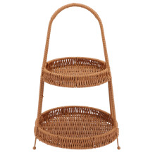Eease Doppellagiges Rattan-Tablett, gewebter runder Servierkorb für Couchtisch und Zuhause
