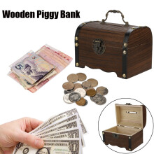 Handgemaakte houten spaarpot met slot, 14x10x10 cm