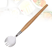 Salatgaffel i rustfritt stål med trehåndtak, 1 stk.