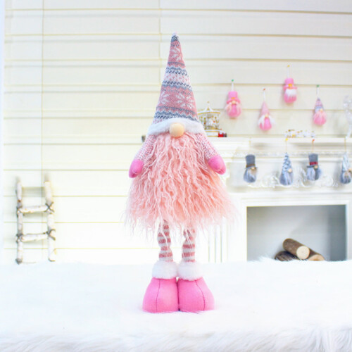 Pink Christmas gnome plush toy with extendable legs