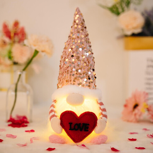 Valentine's Day Glow Gnome Figurine - Pink