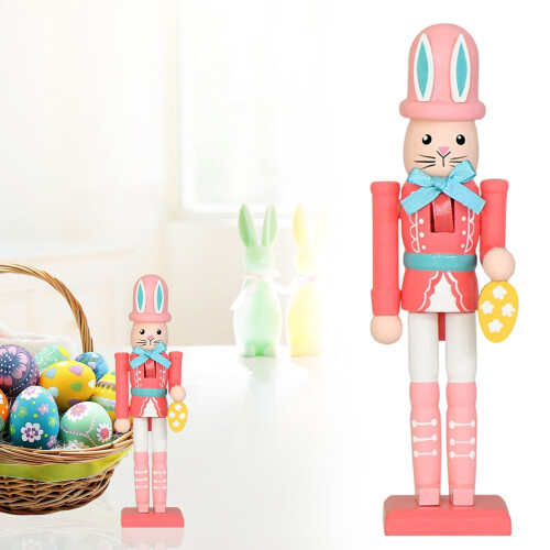Wooden Easter Bunny Figurine Hand-Painted Decor