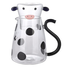 Tasses à café en verre avec couvercle et paille, motif vache de dessin animé,