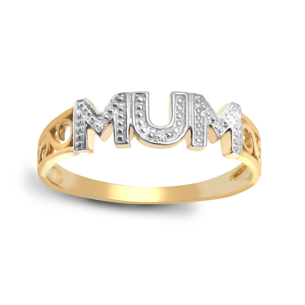 Jewelco London (K) Ladies Solid 9Ct Yellow Gold Pave Set Round H I2 0.02Ct Diamond Mum Identity Ring 5Mm - 9R536 Gold,Yellow