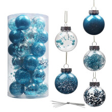 Christmas Tree Balls Plastic Glitter Lake Blue 30 pcs