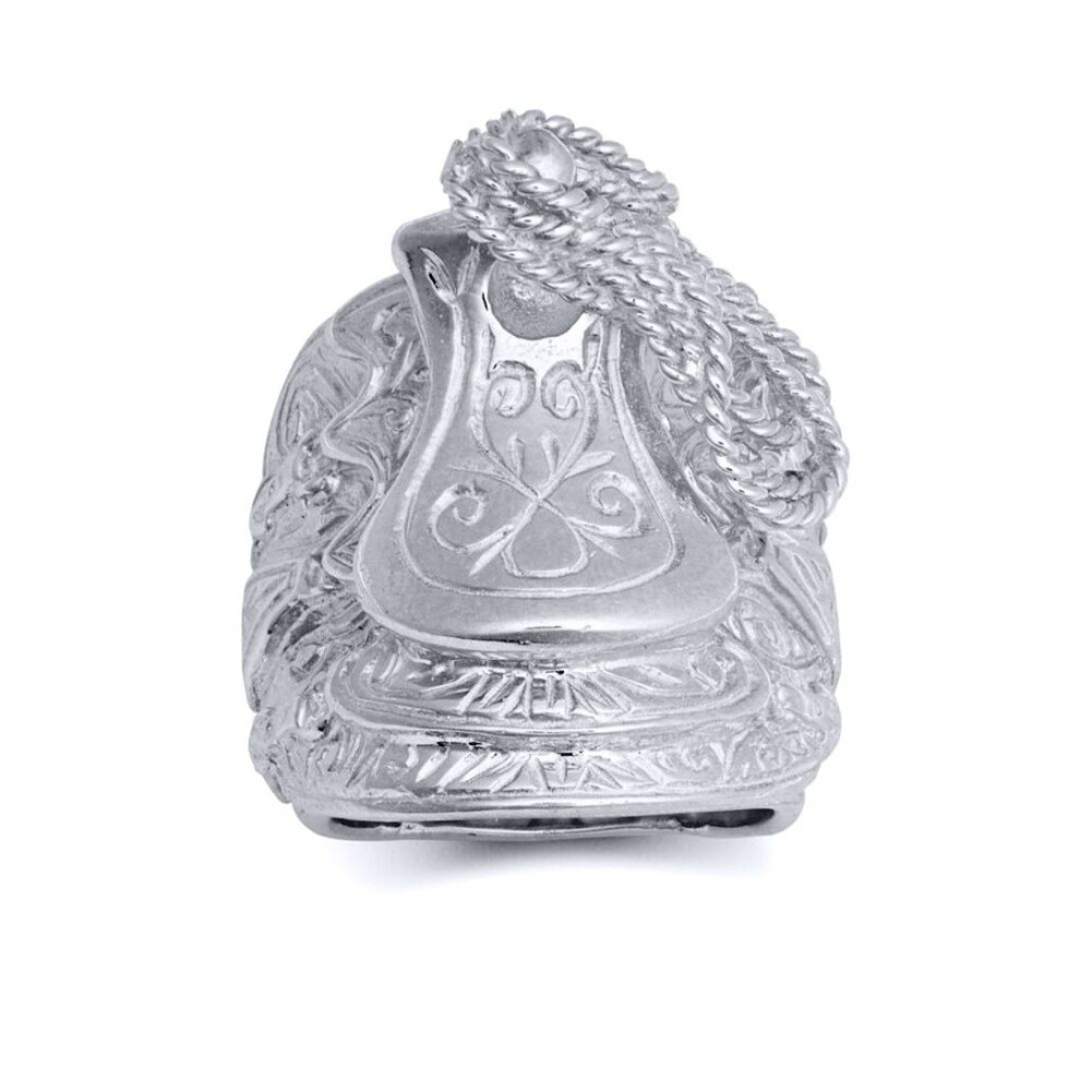 Jewelco London (V) Rhodium Carved Horse Saddle Stirrups Rope Saddle Ring - Arn158 Silver