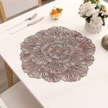 Ronde placemats met bloemenmotief, set van 4, bronskleurig metallic vinyl