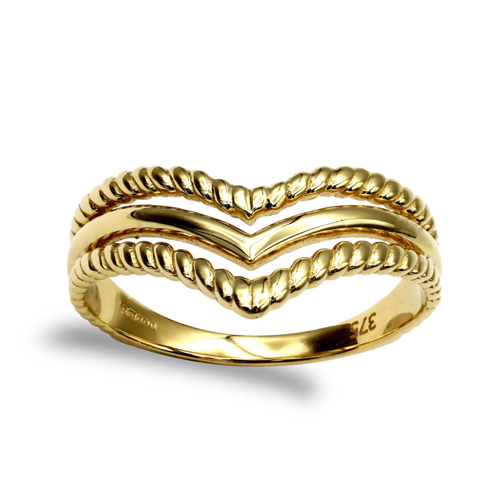Jewelco London (K) Ladies Solid 9Ct Yellow Gold Twisted Edge Triple Wishbone Ring - Jrn003 Gold,Yellow