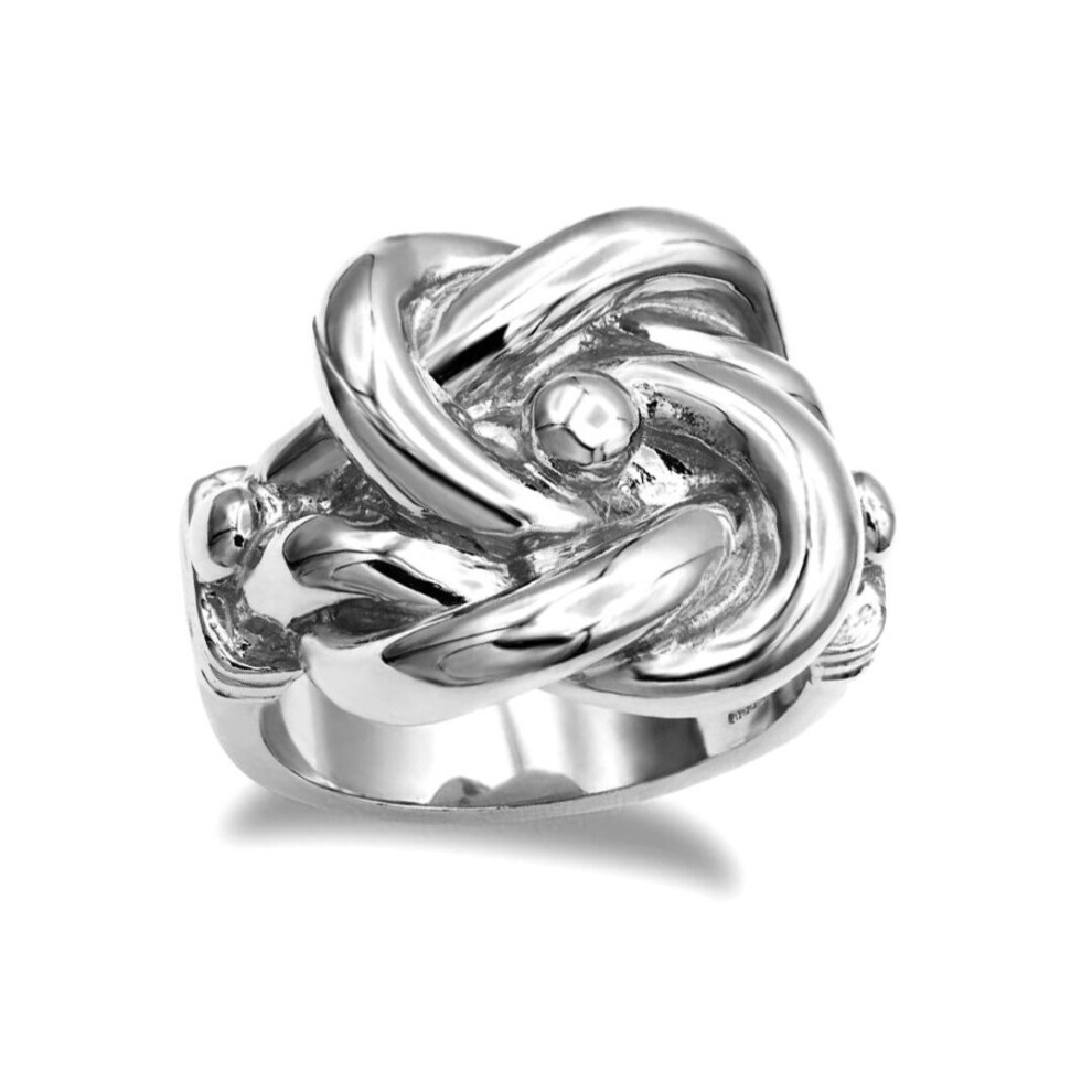 Jewelco London (V) Rhodium Square Double Love Knot Ring - Arn162 Silver