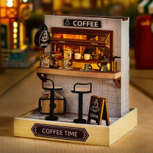 Wooden Mini Dollhouse Kit 'Coffee Time' – DIY Room Model