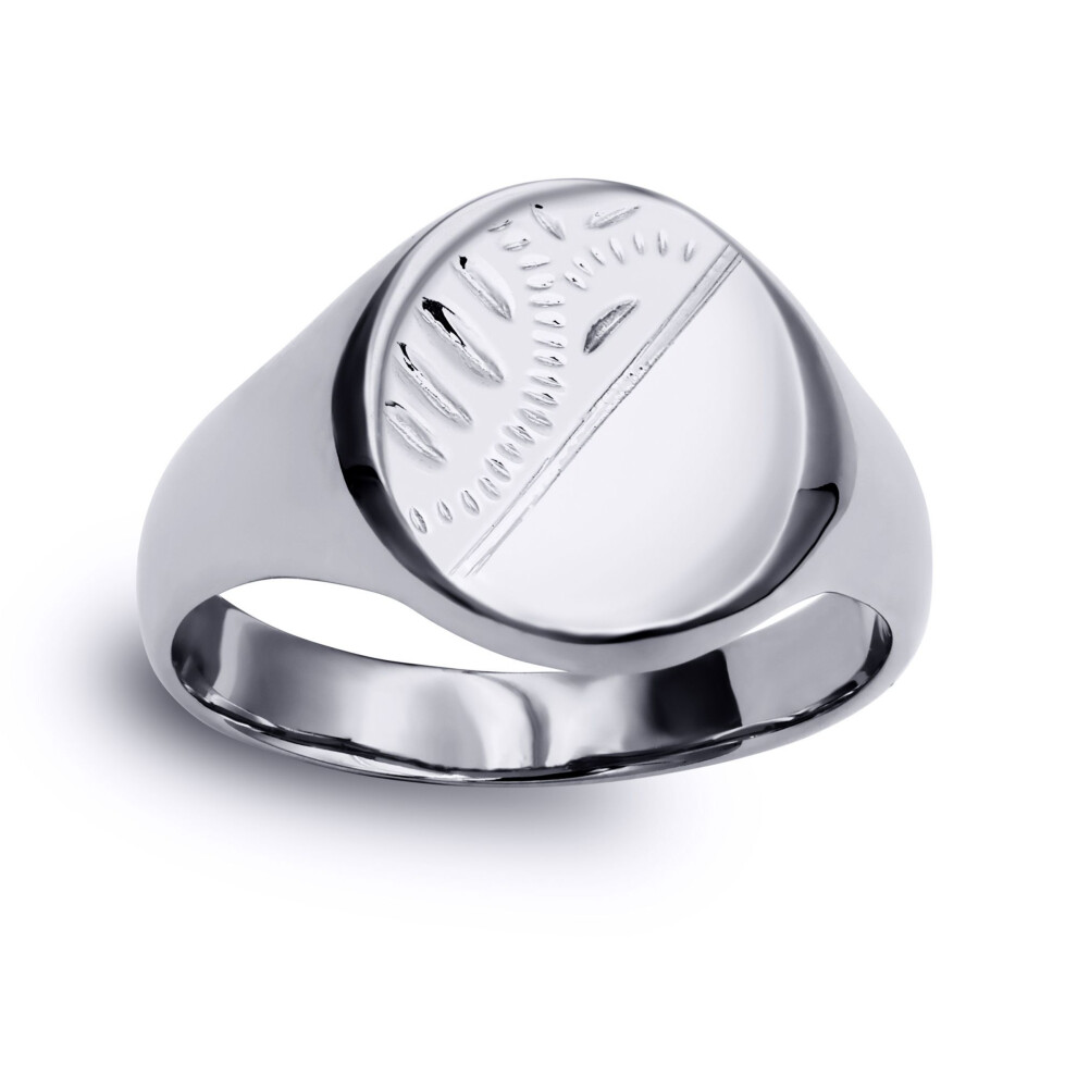 Jewelco London (Z) Solid Rhodium-Plated 925 Sterling Diamond Cut Round Oval Signet Ring - Arn118 Silver