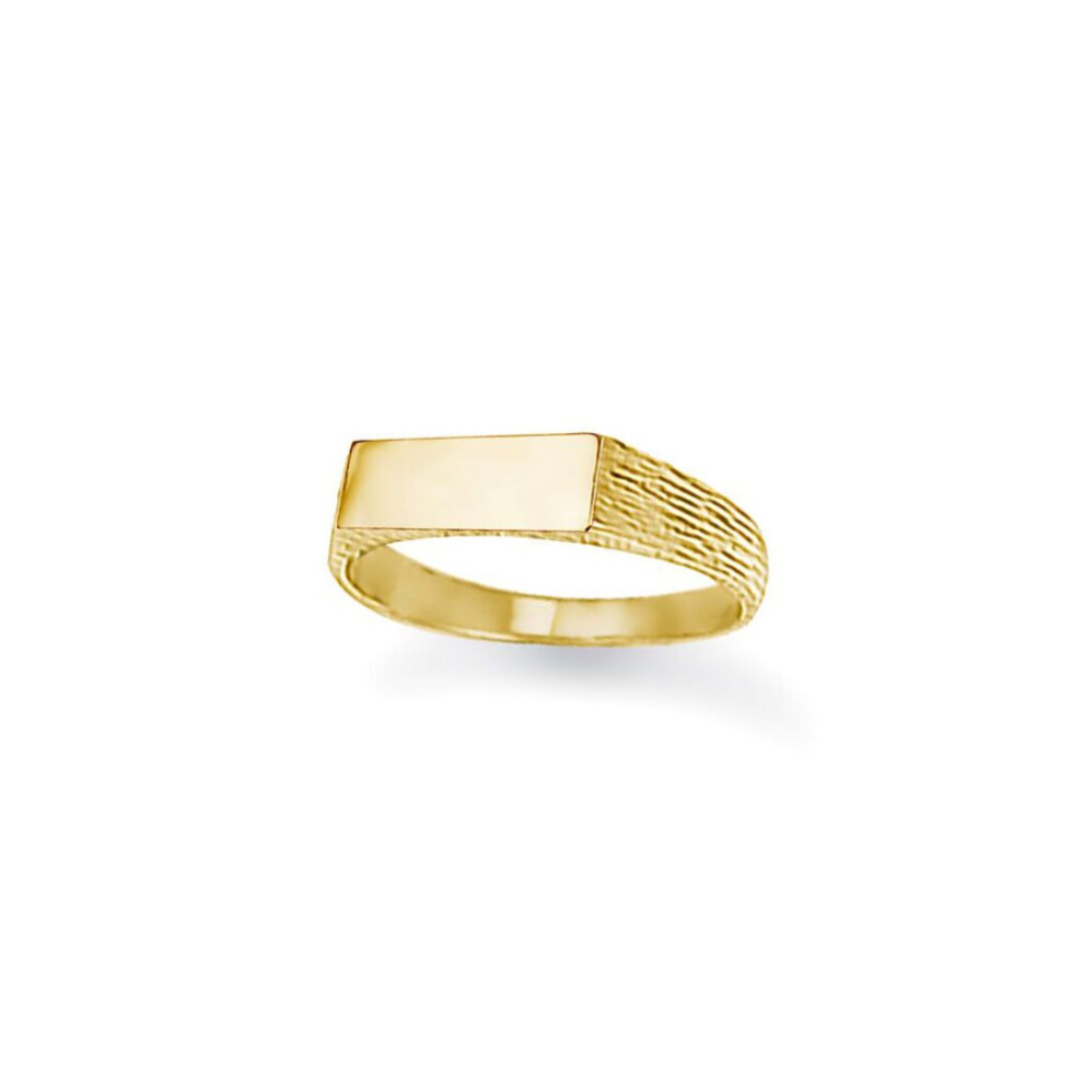 Jewelco London (I) Unisex Solid 9Ct Engravable Barked Initial Blank Plate Signet Ring - Jir001 Gold