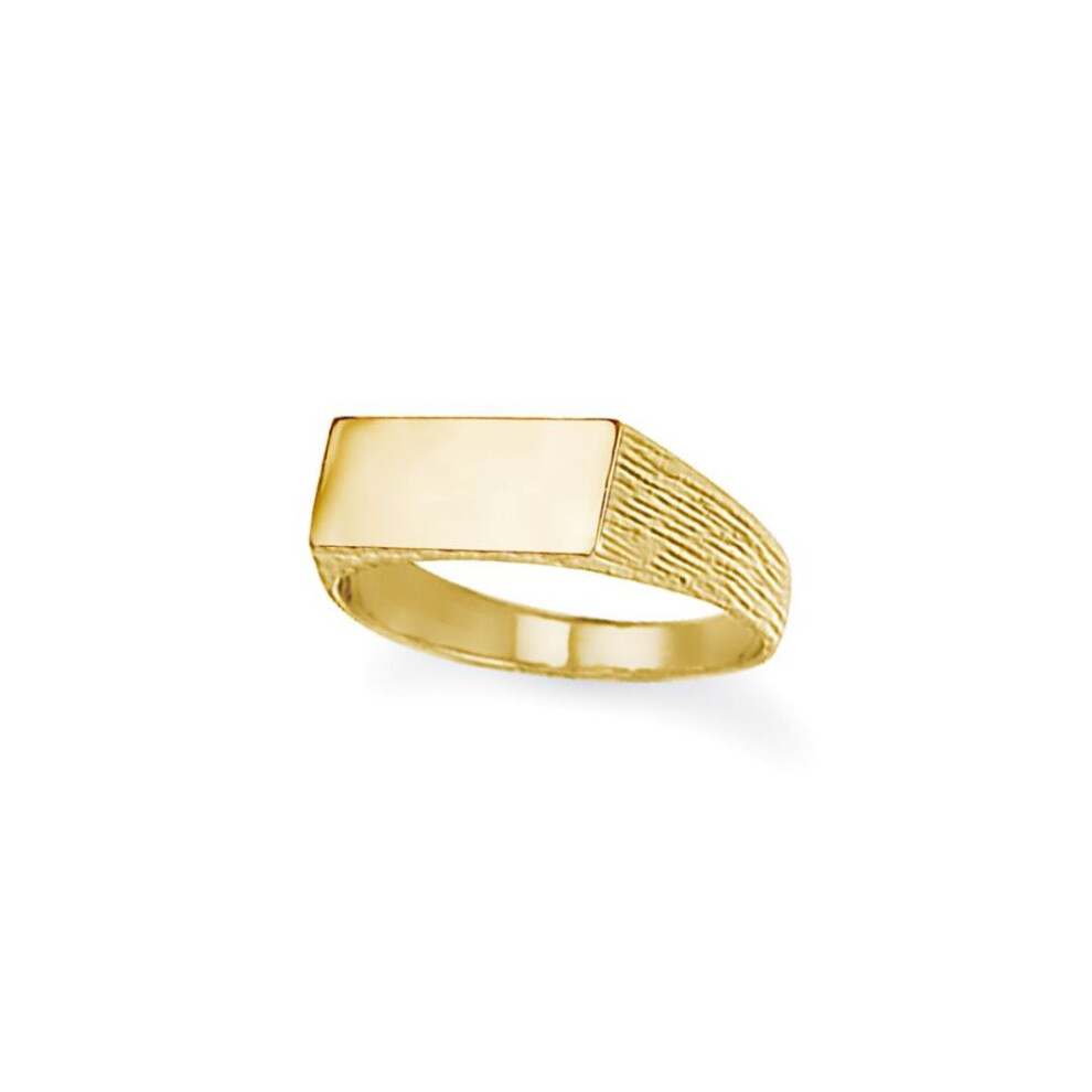 Jewelco London (P) Unisex Solid 9Ct Engravable Barked Initial Blank Plate Signet Ring - Jir002 Gold